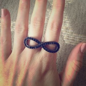 Black Rhinestone Infinity 2-finger Ring